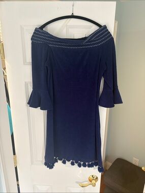 Cabana life, navy blue off the shoulder cover-up terry cloth size S